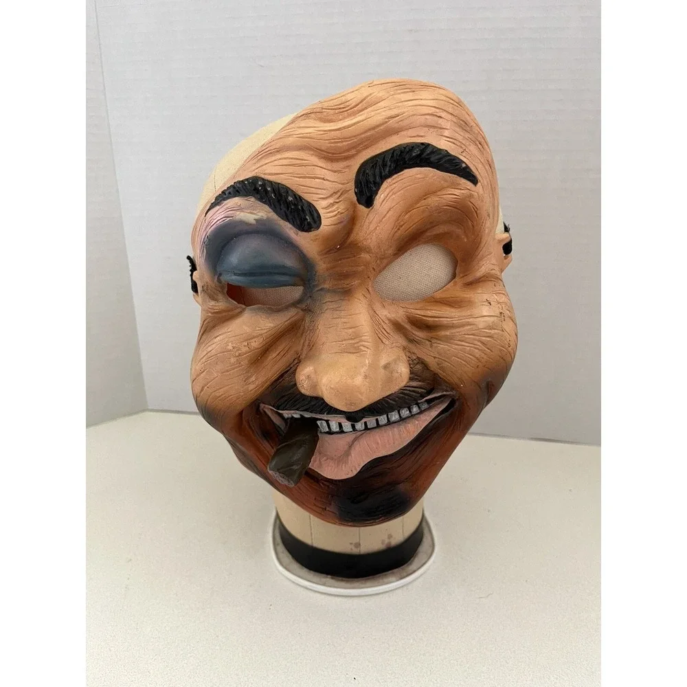 Fun World DIV Rubber Mask Halloween Man Hobo Black Blue Bruised Eye & Cigar VTG